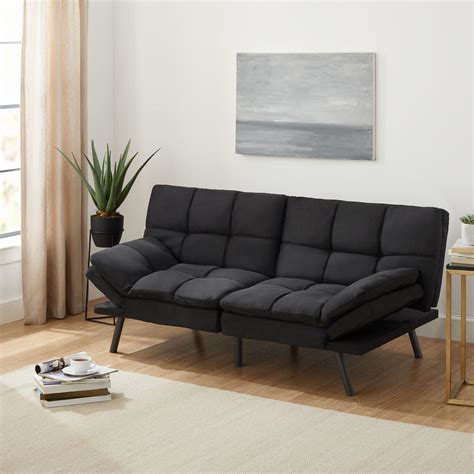 mainstays memory foam futon black suede fabric wood metal|futon mainstay black suede.